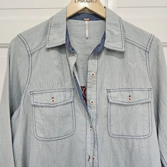 Free People Bandana Bandit Printed & Embroidered Button Down Size S - Picture 5 of 16